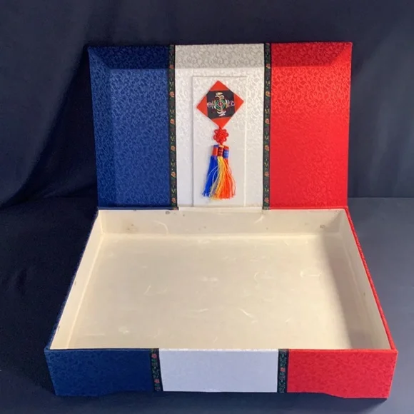 Asian inspired gift box red/white/blue paper lined - Picture 4 of 16